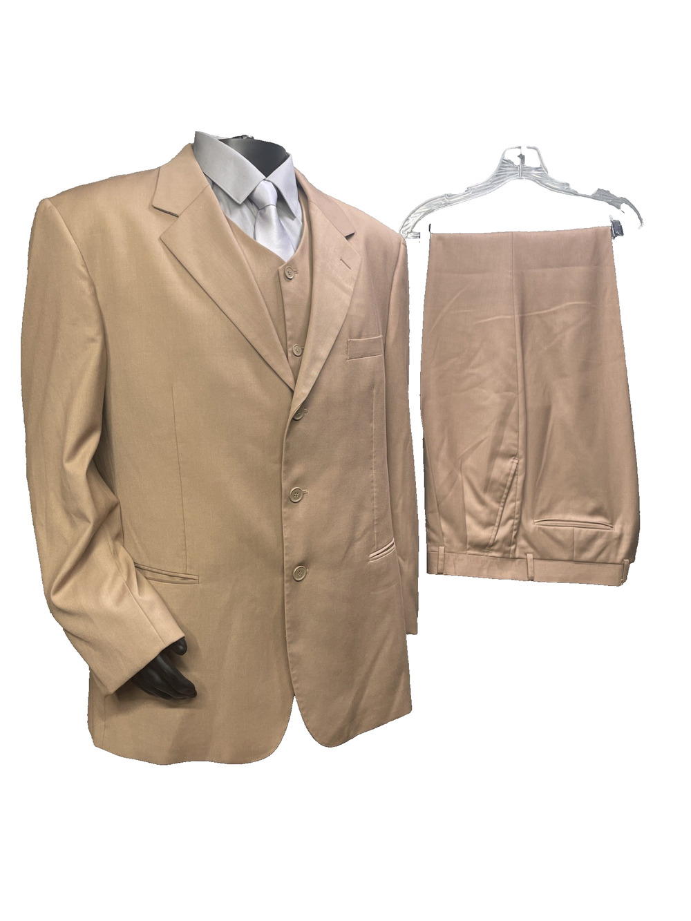 Vittorio St Angelo Mens 3 Pc Suit Sand 3-But Blazer/Vest 48R Pants 42R Classic
